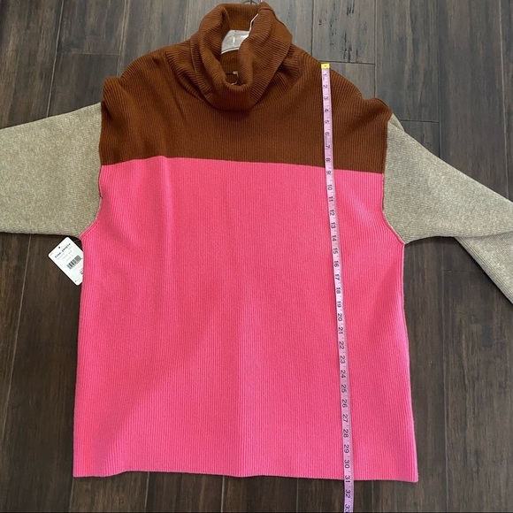 FREE PEOPLE  Candy Pop Color Block Oversized Turtleneck Sweater Size L - Picture 7 of 8
